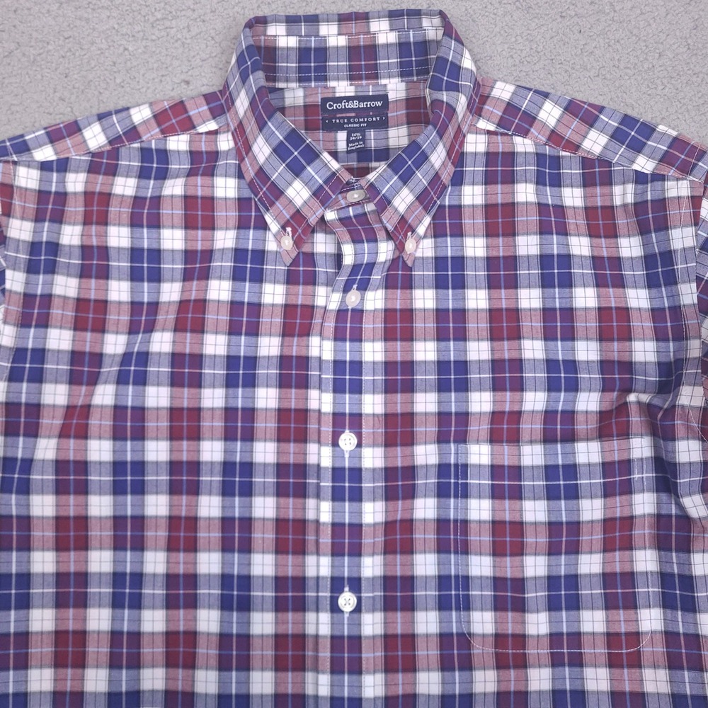 Croft & Barrow Shirt Mens 16.5 34/35 XL Plaid Classic Fit True Comfort‎